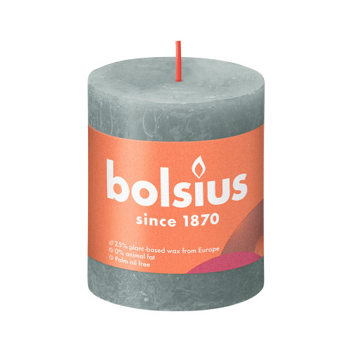 Bolsius Rustic Shine Pillar Candle 80 x 68 - Eucalyptus Green from Country Baskets