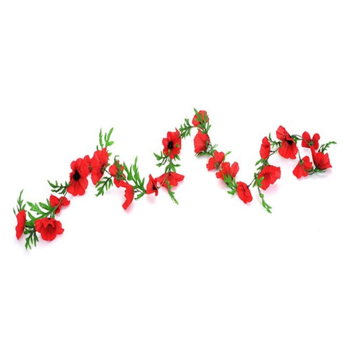 Artificial Poppy Flame Red Garland 6 ft