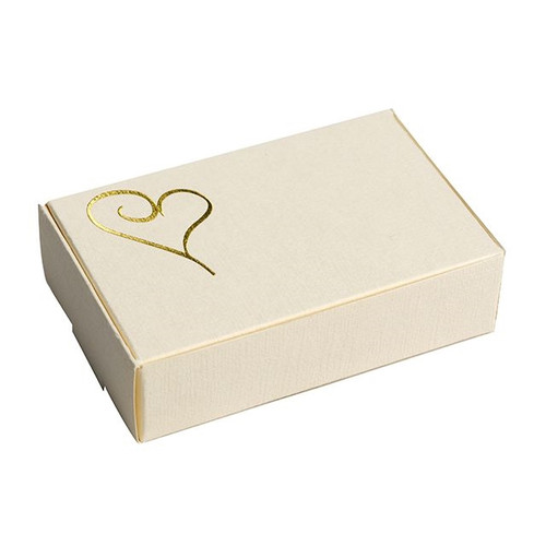 Ivory Cake Boxes With Gold Heart Design