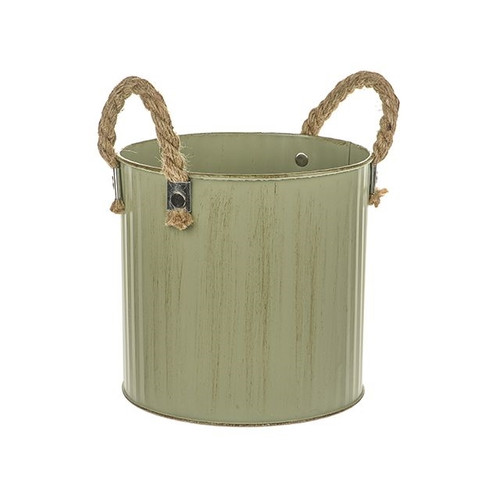 Sage Pot Zinc Cylinder Green With Rope Handles 15cm