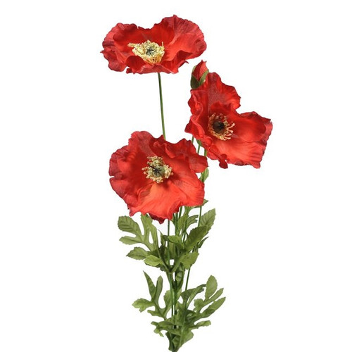 Artificial Poppy 3 Heads 2 Buds Red 74 cm