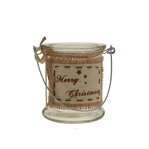 8.5x10cm Candle Holder W/Wire Handle W/Xmas Hessian Label (6/36) from Country Baskets