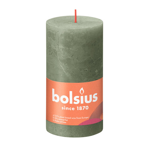 Bolsius Rustic Shine Pillar Candle 130 x 68 - Fresh Olive