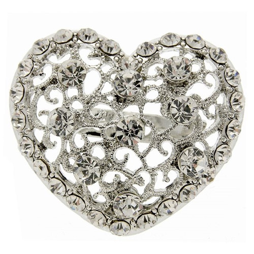 Heart Brooch Pin Silver 4 cm
