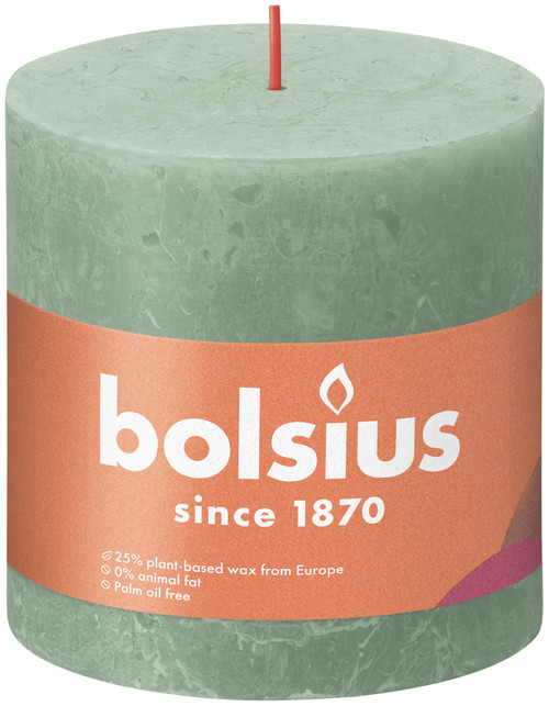 Bolsius Rustic Shine Pillar Candle 100 x 100 - Sage Green from Country Baskets