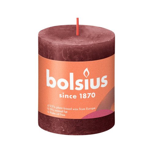 Bolsius Rustic Shine Pillar Candle 80 x 68 - Velvet Red