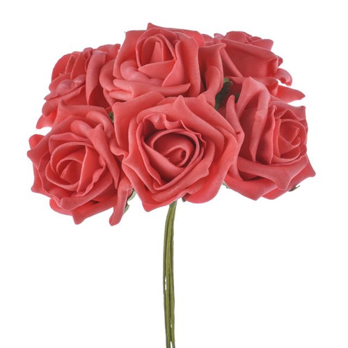 Cottage Foam Rosebud Bunch Coral 6 Heads
