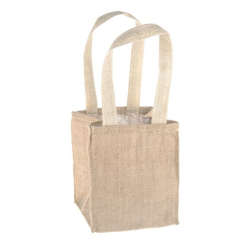 Natural Hessian Lined Bag Ivory Handle