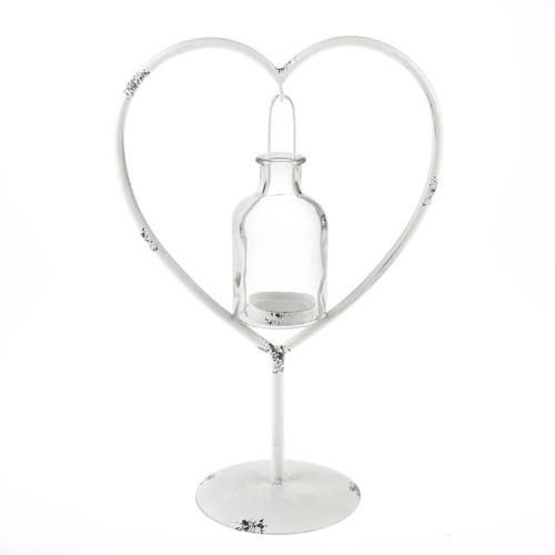 Heart Shaped Stand with Bottle Candle Holder White