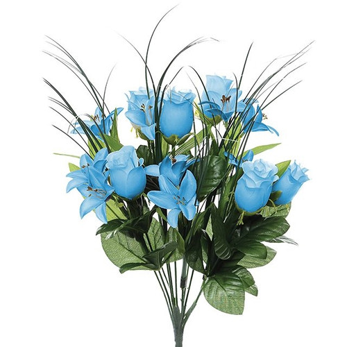 Artificial Mixed Lily & Bud Bush Blue 41 cm