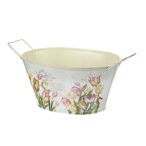 Tulips Metal Oval Planter from Country Baskets