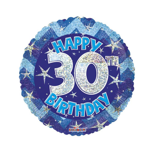 Blue Holographic Happy 30th Birthday Balloon - 18" Foil