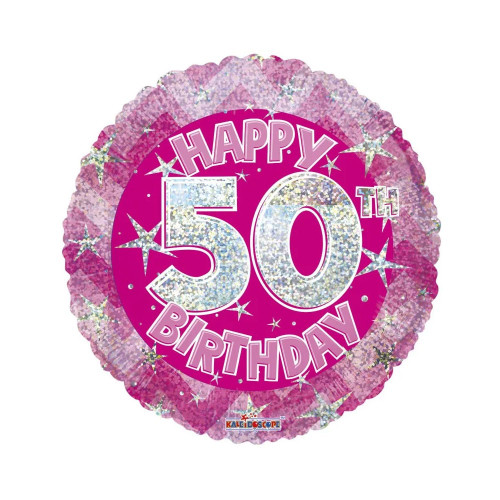 Pink Holographic Happy 50th Birthday Balloon - 18" Foil