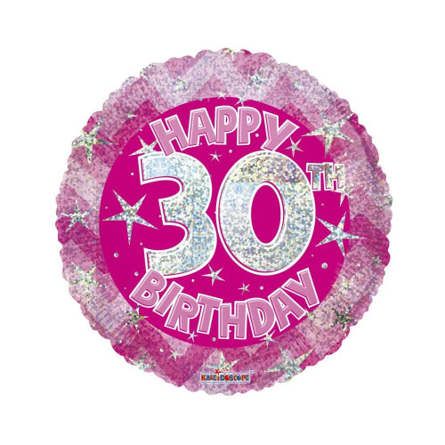 Pink Holographic Happy 30th Birthday Balloon - 18" Foil
