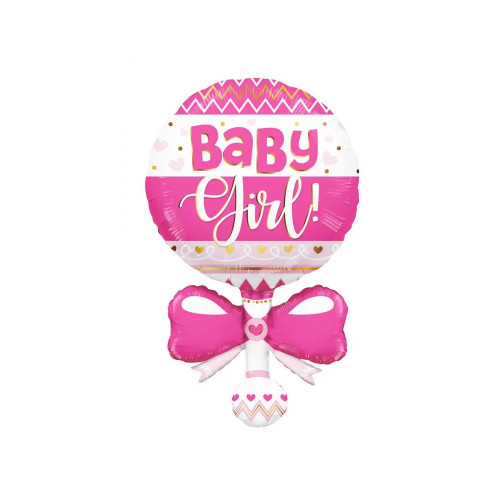 Baby Rattle Shape Balloon Pink - 36" Foil
