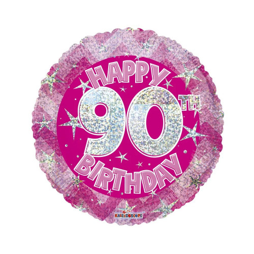 Pink Holographic Happy 90th Birthday Balloon - 18" Foil