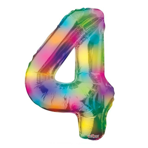 Rainbow Number 4 Balloon - 34" Foil