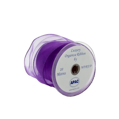 Purple Wired Organza  Ribbon - 70mm x 20m