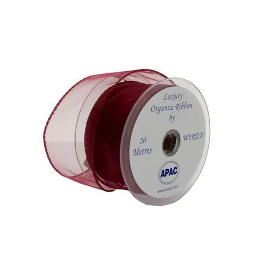 Burgundy Wired Organza  Ribbon - 70mm x 20m