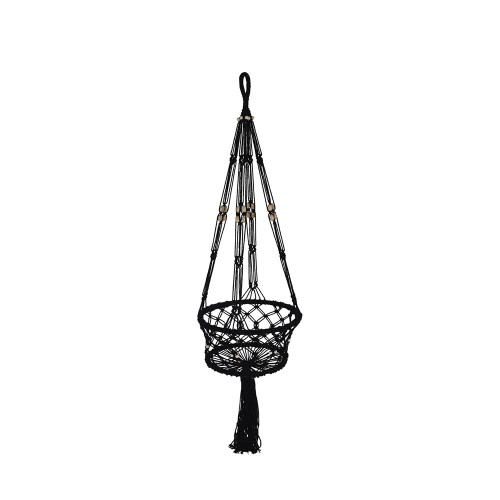 Hanging Flower Pot Holder Black Cotton 30x45cm