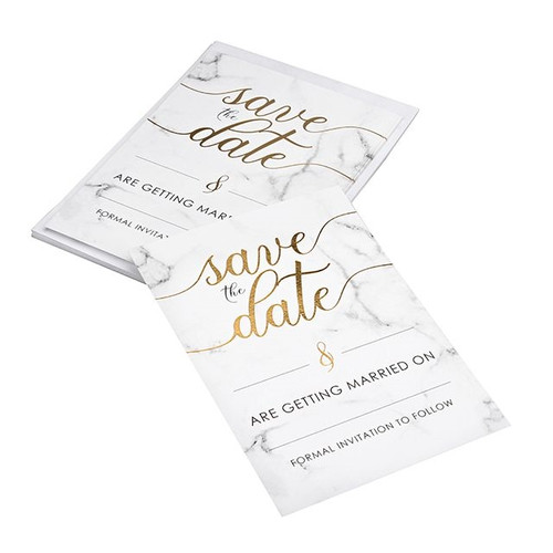 Scripted Marble Save The Date Cards With Envelopes from Country Baskets