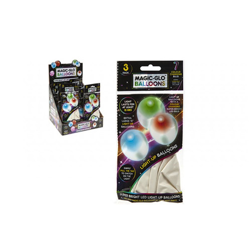 3PK WHITE LIGHT UP BALLOONS IN BAG 36D/B NITROSAMINE FREE