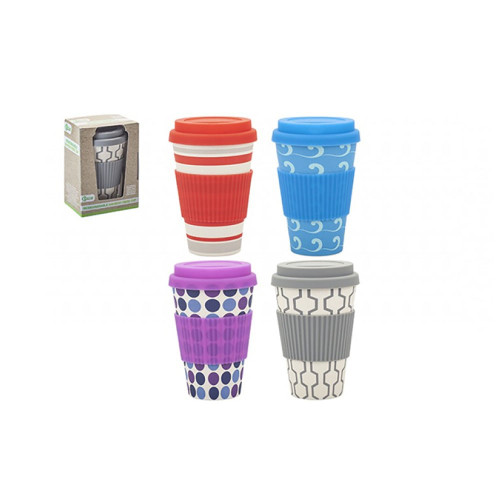 ECO CONNECTION BAMBOO FIBRE    TRAVEL MUG W/SLEEVE. 4AST DES