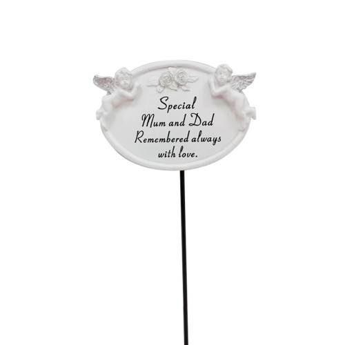 Mum & Dad 2 Cherub Oval Plaque Stick 9x7cm