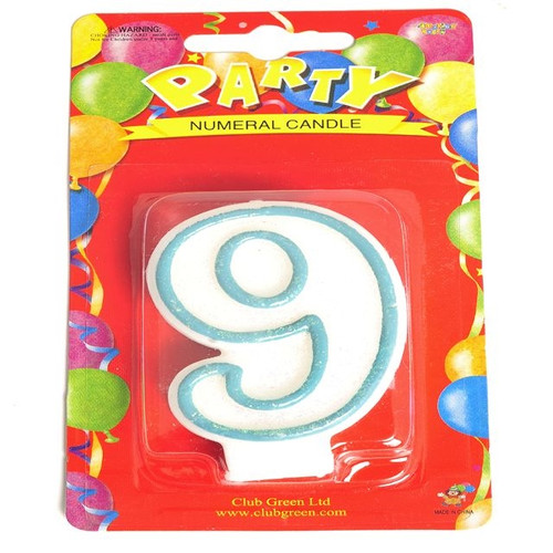 Cake Candle Number 9 Blue Glit