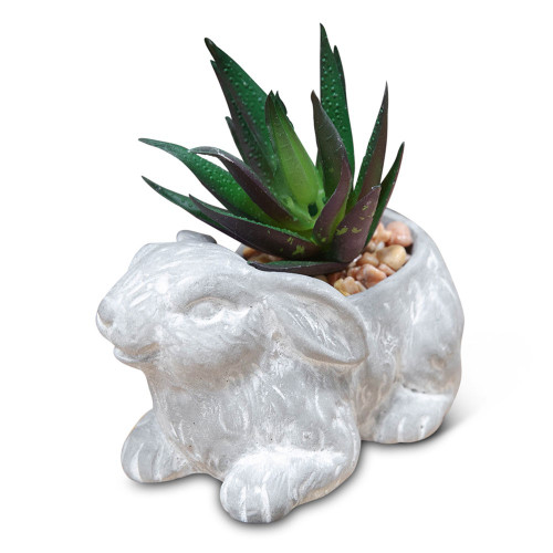 Mini Cement Rabbit Planter with Succulent