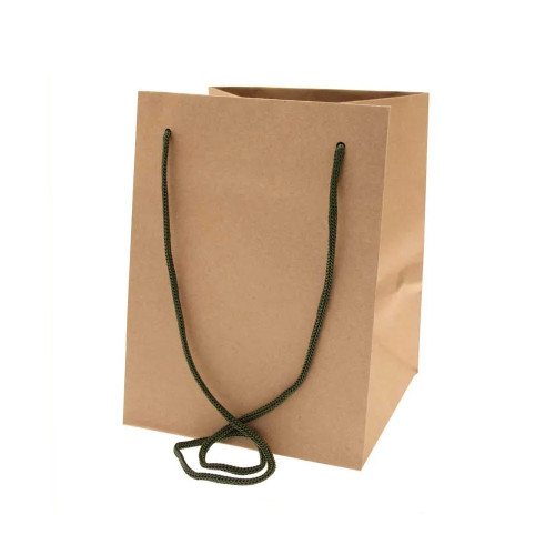 Hand Tie Bag Natural Kraft With Moss Handle 19x25cm
