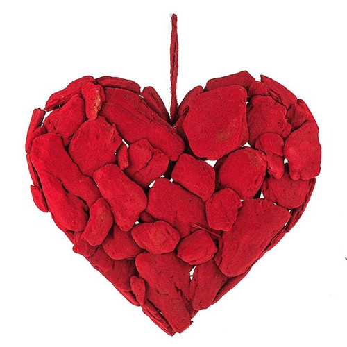Flocked Bark Heart Red 40 cm from Country Baskets