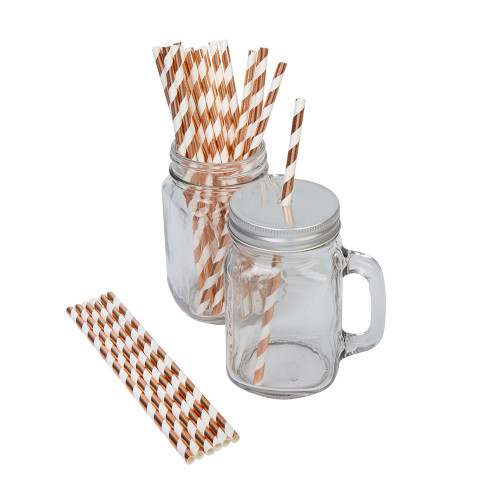 Paper Straws Stripped Rose Gold P25