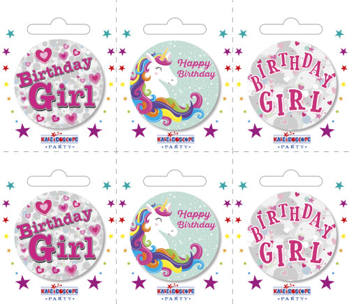 Birthday Girl Small Badges 6 Assorted