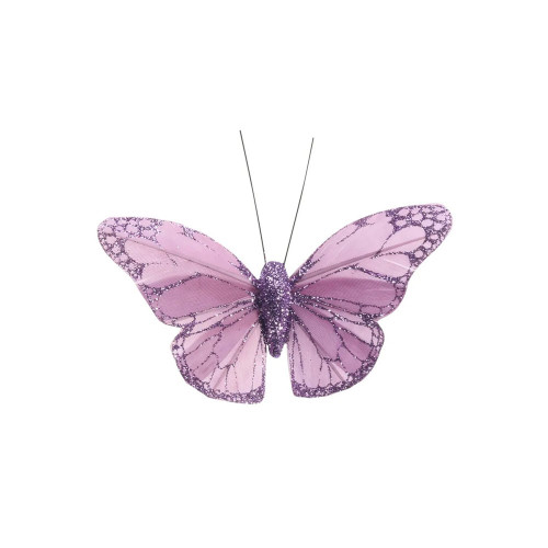 Lavender Feather & Glitter Butterfly 5cm x 8cm w/clip/Pk 12 from Country Baskets