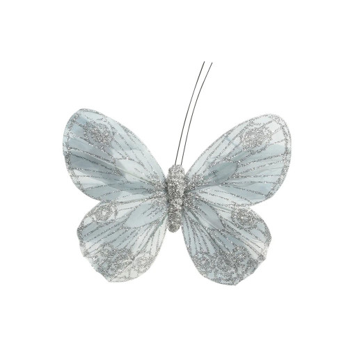 Silver Feather & Glitter Butterfly with clip 9cm x 12 cm/Pk 12 from Country Baskets