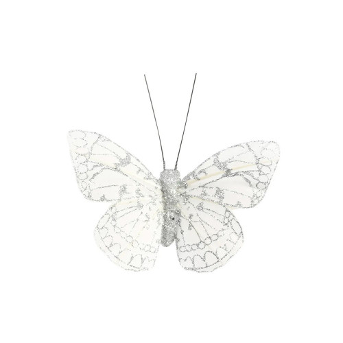 Silver Feather & Glitter Butterfly 6cm x 8cm w/clip/ Pk 12