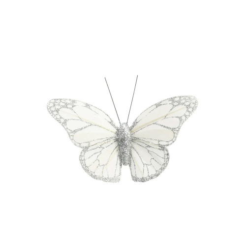 White/Silver Feather & Glitter Butterfly 5cmx 8cm w/clip /Pk 12 from Country Baskets