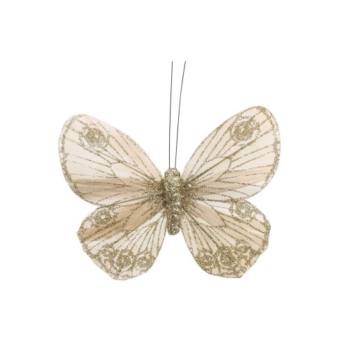 Gold Feather & Glitter butterfly with clip 9cm x 12cm /Pk 12