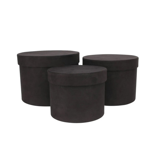 Black Suede Hat Box - Set of 3