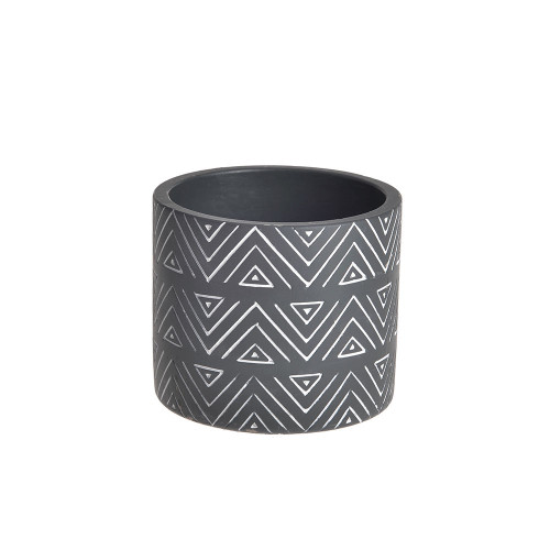 Black & White Cement Pot Zig Zag Without Hole