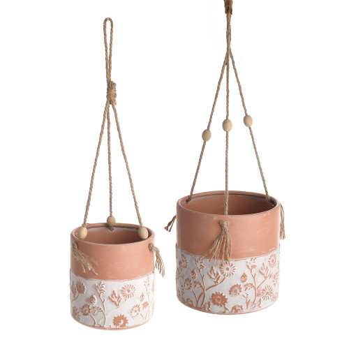 Terracotta Style Hanging Pots With Flower Design S2