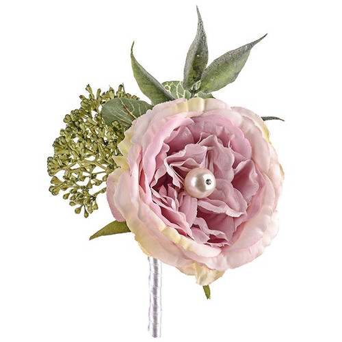 Pearl Wedding Rose Corsage Pink 18cm
