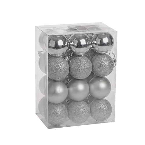 Silver Shatterproof Baubles (6cm) (24 pieces)