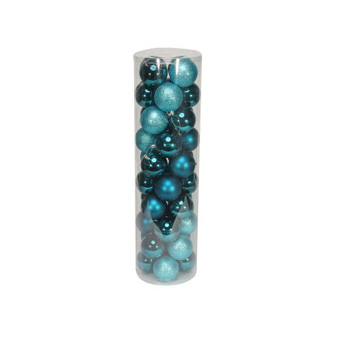 Turquoise 8cm Plastic Ball in tube (matt,shiny,glitter) x 40