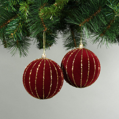 Red 10cm Velvet Baubles with Glitter