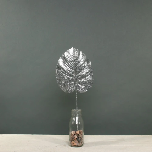 Glitter Monstera leaf sml Silver