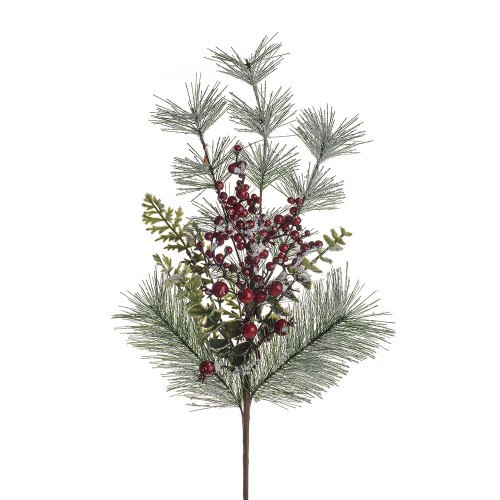 Mixed Leaf & Red Berry Spray With Snow 61Cm