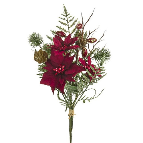 Artificial Gem Poinsettia Bundle Red 33cm