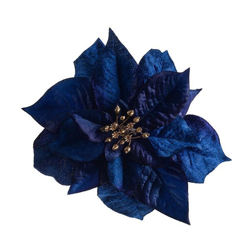 Poinsettia With Clip Blue 17Cm